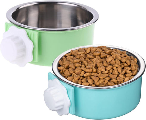 2 Pieces Crate Dog Bowl, Removable Stainless Steel Pet Kennel Hanging Food Water Feeder Bowl Cage Coop Cup for Puppy Medium Dog Cat Rabbit Ferret ...