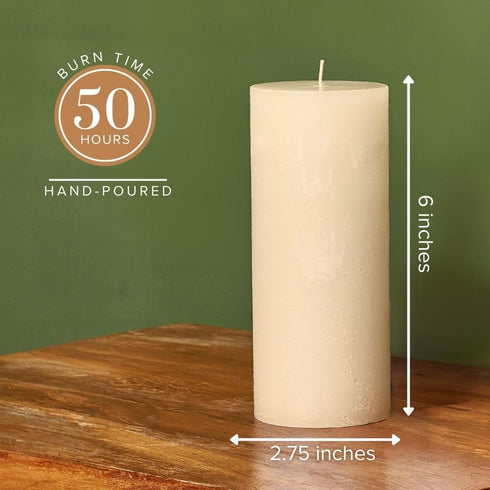 Simply Soson 3x6 inch Ivory Pillar Candles Set of 3, Rustic Texture, Unscented Ivory Candles, Dripless Candles, 3 inch Pillar Candles Ideal as Wed...