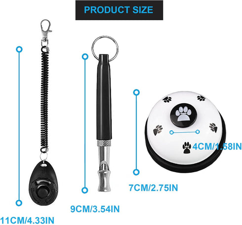 Dog Training Kit, Pet Training Bells, Adjustable Dog Whistle, Pet Training Clicker, Training Behaviour for Puppies...