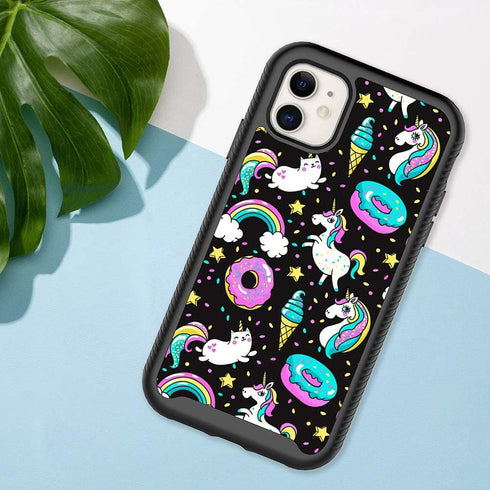 CaseTown Compatible with iPhone 11, Cute Unicorn Black Pattern Dual Layer Heavy Duty Shockproof Shockproof Defender Transparent Bumper Back Cover ...