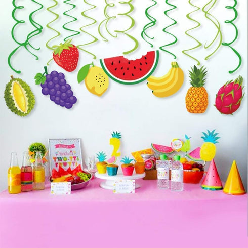 30Ct Tutti Frutti Hanging Swirl Decorations, Tropical Fruit Party Supplies, Summer Birthday Theme, Luau Kids Decor for First 1st Boys Girls Baby S...
