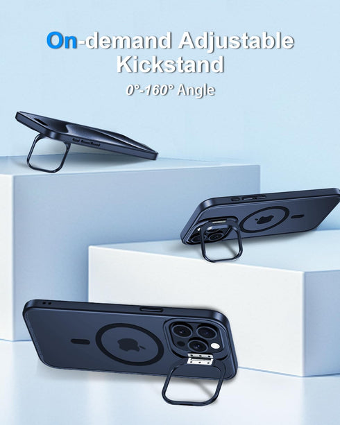 Mitywah for iPhone 15 Pro Max Case with Invisable Metal Lens Stand, Matte Back Cover Compatible with MagSafe, Military-Grade Drop Protection, Buli...