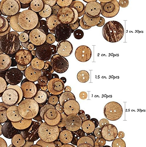 150pcs 5sizes Mix Coconut Shell Natural Wooden Buttons with 2 Holes for DIY Clothing Sewing Craft Decorative...