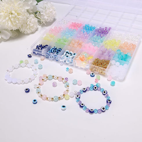 Enjoymade Transparent Color Glass Beads Bracelet Making Kit, Lovely Cute Bracelet Necklace Jewelry Making Kit, DIY Bulk Acrylic Gradient Bubble Be...
