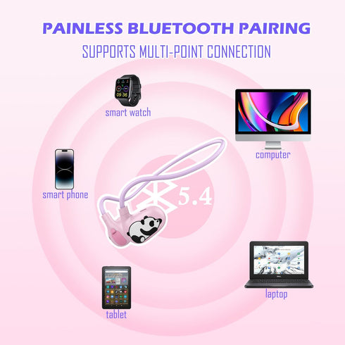 Latest Bluetooth V5.4 Kids Headphones - Cute Panda Open Ear Headphones with Mic for School Tablet Car Trip, Safe 85db Volume Limit Protect Childre...
