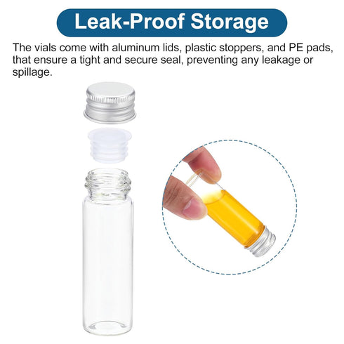 PATIKIL 15ml Clear Glass Vials, 25 Pack Small Liquid Sample Vial with Screw Caps Plastic Stoppers and 64 Labels Leak-Proof Bottles Empty Jars...