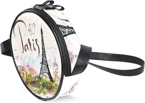 ALAZA Art Paris Eiffel Tower Painting Round Crossbody Bag Canvas Messenger Purse...