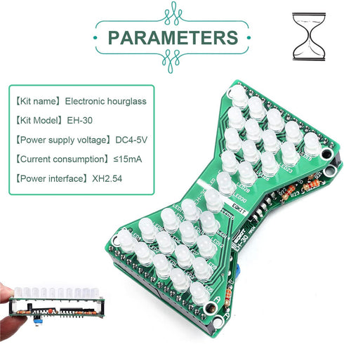 Electronic Hourglass Led DIY Kits PCB Soldering Practice Board DC 5V Blue LED Fun Welding Practice Board Practice kit with 1.5V AA Battery Holder....
