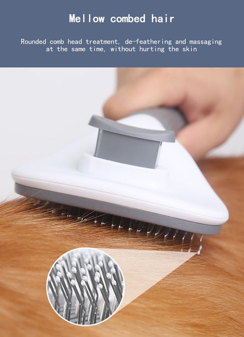 Cat Brush with Release Button, universal for cats and dogs, one click release, brush and flea comb combination set?Pet Hair Comb Tear Stay Removal...