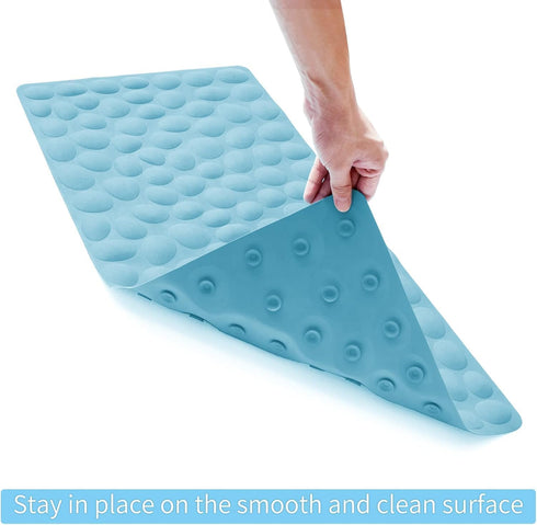 Non-Slip Bathtub Mat OTHWAY Soft Rubber Bathroom Bathmat with Strong Suction Cups (Lake Blue, 16x31.5 inch)...