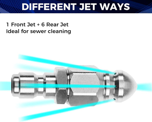 Sewer Jetter Nozzle for Pressure Washer, 2 Sets Pressure Washer Sewer Jetter Nozzle with Stainless Steel, 1/4'' Quick Connector 5000 PSI...