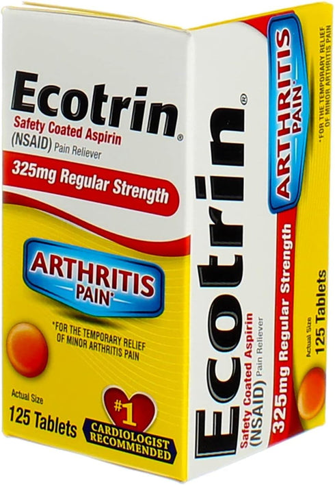 Ecotrin Regular Strength Aspirin, Arthritis Pain Relief, 325mg Regular Strength, 125 Safety Coated Tablets...