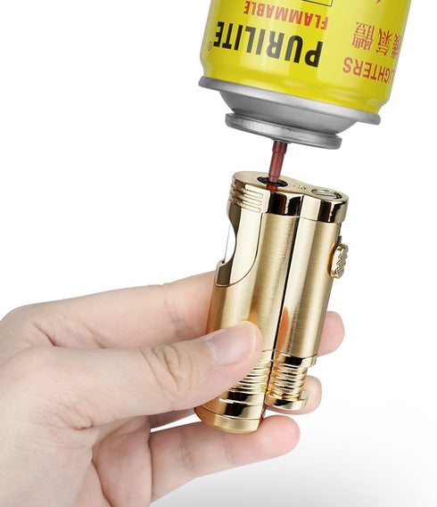 Cigar Torch Lighter with Punch Butane Refillable Lighters 2 Jet Flame Torch Strong Windproof Without Gas (Gold)...