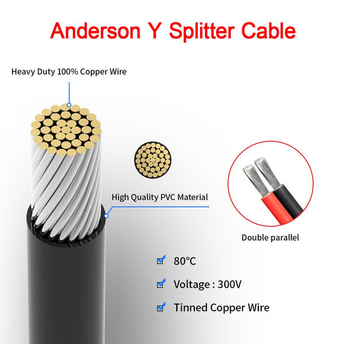 Anderson Y Splitter Cable,12AWG Solar Charging Splitter Cable Solar Panel Extension Cable for Solar Generator Power Station(1FT)...