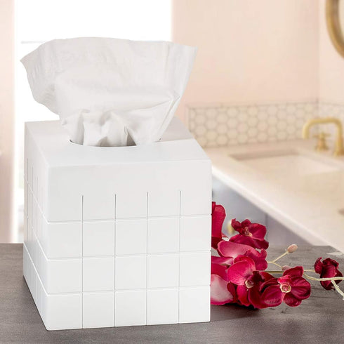 Creative Scents Polar White Tissue Box Cover Square – Decorative Tissue Holder for Bathroom, Tissue Box Holder with Wide Opening - White Bathroom ...