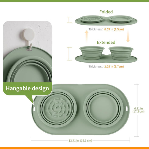 Puppy Dog Bowl,Travel Bowls Dog Food Bowls&Dog Water Bowls,No Spills,Collapsible Double Bowl,Suitable for Small and Medium Sized Dogs(Green)...