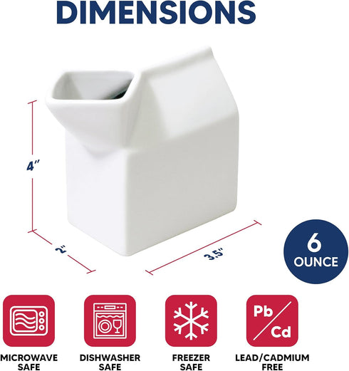 HIC Kitchen Milk Carton Creamer, Fine White Porcelain, 6-Ounces...