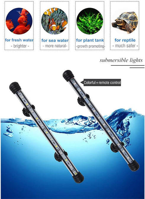 MQ 8 in Submersible LED Aquarium Light, 1.2W Color Changing Fish Tank Light with Remote Control, IP68 Crystal Glass 9 LEDs Lights Bar, for Fish Ta...