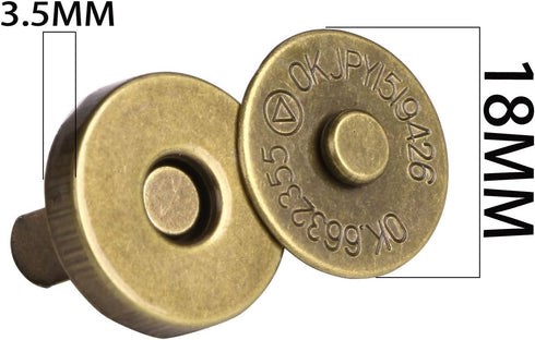 Mini Skater Magnetic Button Clasp Snaps for Sewing Craft Bag Clothing Scrapbooking No Tools Required, 6-Pack (18mm, Bronze)...
