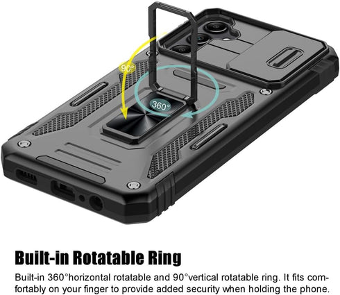 for Samsung Galaxy A14 5G Case, Shockproof Phone Case & Sliding Camera Cover & Ring Holder Kickstand with Screen Protector for Samsung Galaxy A14 ...