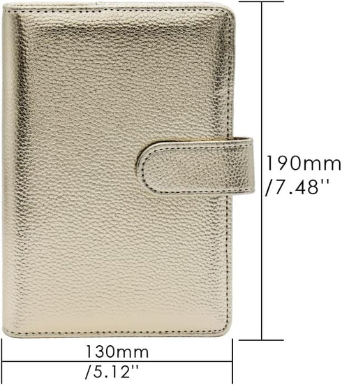 A6 Budget Binder Gold PU Leather Binders Cover Refillable 6 Rings Loose Leaf Notebook Cover with Magnetic Buckle Closure for Planner Traveller Jou...
