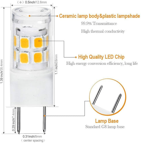 4-Pack G8 LED Bulb,GY8.6/T4 Bi-pin Base LED 3W, 30W Halogen Bulb Replacement,for Under Cabinet Kitchen Lighting, Under-Cabinet Light, GE Microwave...
