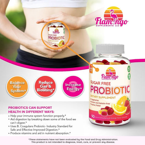 Probiotic Gummies Sugar Free- 5 Billion CFU Reduce Gas, Bloating - Probiotics for Women, Kids and Mens Probiotic- Bacillus Coagulans- Natural, Veg...