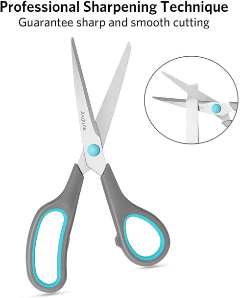 Scissors Set of 4, Premium Stainless Steel Razor Blades, Ergonomic Semi-Soft Rubber Grip, Suitable for School, Office and Family Daily Use, 9.6''/...