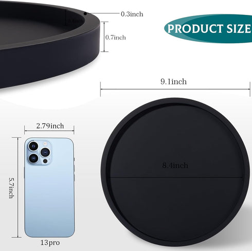 Silicone Bathroom Tray Round Vanity Tray Decorative Soap Holder Kitchen Countertop Organizer Coffee Table Decor for Candle, Perfume, Plant, 9 Inch...