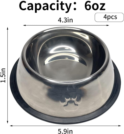 Fhiny 4PCS Stainless Steel Cat Bowls, Non-Slip Cats Water Dish with Rubber Base Stackable Pet Feeding Bowl Durable Multifunctional Replacement Whi...
