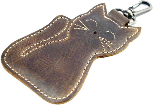 Hide & Drink, Cat-Shaped Keychain, Stuffed Animal-Shaped Ornament, Cat-Shaped Ornament, Key Organizer, Full Grain Leather, Handmade, Bourbon Brown...