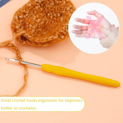 Crochet Hook, 3.5 mm Ergonomic Crochet Hook, Crochet Needles, Ergonomic Handle Crochet Hook, Knitting Needles with Soft Handle Beginners and Exper...