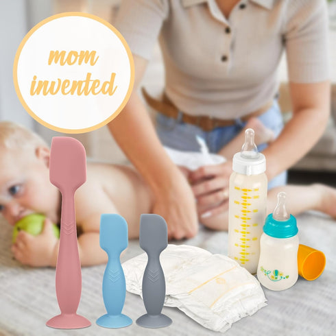 Diaper Cream Applicator Set - Soft Silicone Baby Butt Brush with Suction Base, Baby Butt Spatula, Full Size, 2 Piece - Newborn Baby Essentials (Sa...