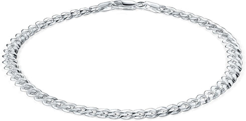 PORI JEWELERS 925 Sterling Silver 3.5mm Cuban Curb Link Chain Anklet - Available in Silver or Yellow...