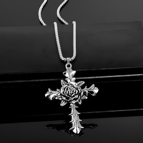 Cross Necklace for Men, Silver Cross Titanium Steel Necklace Creative Fashion Vintage Cross Pendant Necklace, Religious Jewelry Gift for Men Women...