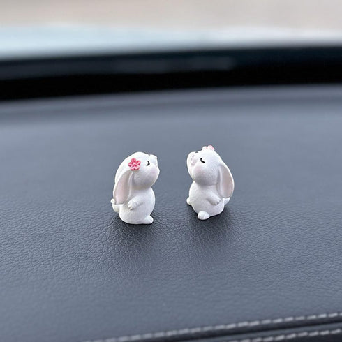 Set of 2 Cute Mini Bunny and Daisy Flower Vase Car Rearview Mirror Ornaments Funny Dashboard Decorations Kawaii Car Interior Accessories for Women...
