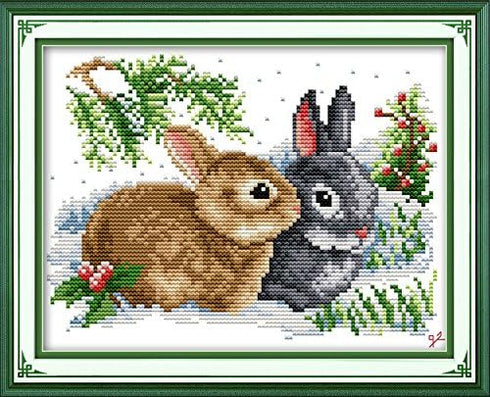 Stitchmelody 14CT Counted Cross Stitch Kits,DMC Unprinted Pattern Embroidery Set Needlework-Lucky Rabbitst 26cm×19cm...