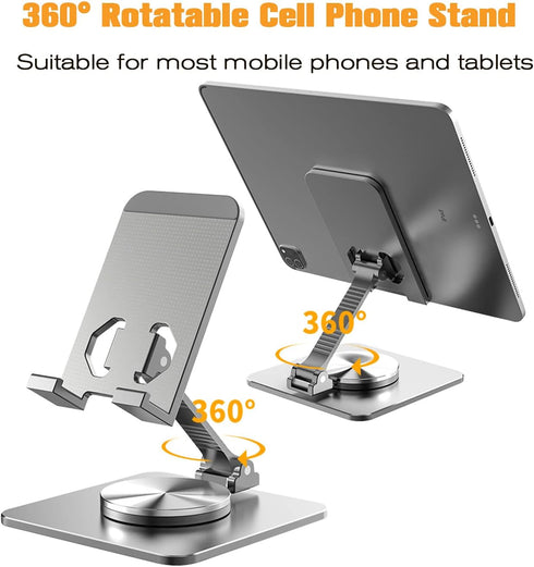 360° Rotatable Cell Phone Stand for Desk, Foldable and Adjustable Aluminum Metal Phone Holder, Compatible with iPhone 14/14 Plus/14 Pro/14 and Oth...