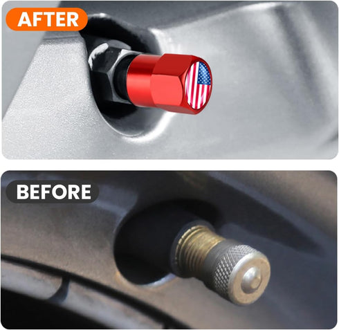 American Flag Tire Valve Stem Caps, 8 Pcs Tire Air Cap Covers, Aluminum Alloy Hexagon Wheel Valve Cap with Leak-Proof Rubber O-Ring for Car Truck ...
