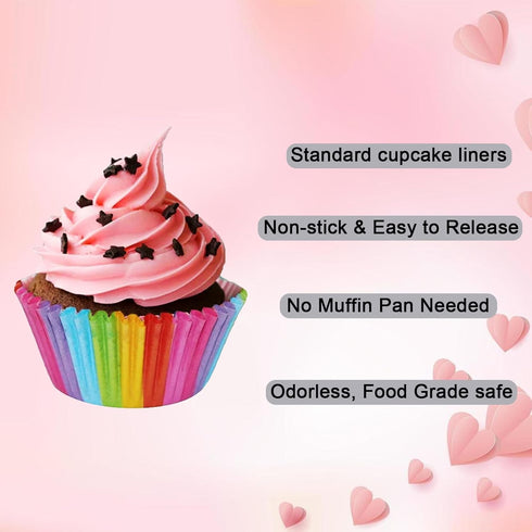 Rainbow Standard Cupcake Liners 200 Pcs:Rainbow Cupcake Muffin Liners No Smell Food Grade Grease-Proof Paper Baking Cups...
