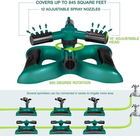 Elly Decor Automatic 360 Rotating Sprinkler, Adjustable Garden Water Lawn Irrigation System of 3 Arm Sprayer 32.8 feet Spray Distance...