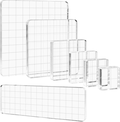 7 Pieces Acrylic Stamp Block Clear Stamping Tools Set with Grid Lines for Scrapbooking Crafts Card Making,Clear Acrylic Stamp Block Kit with Grid ...