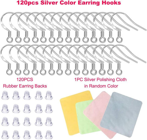 Hypoallergenic Silver Earring Hooks - 120 pcs/60 Pairs s925 Sterling Silver Plated Ear Wires for Jewelry Making, Jewelry findings Parts with 120 p...