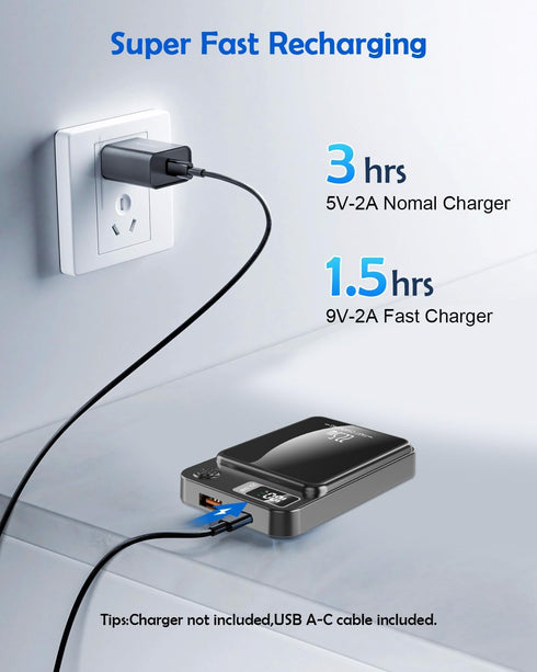 Magnetic Wireless Power Bank, 10000mAh Portable Charger with 15W Fast Wireless Charging 22.5W USB PD QC3.0 Type-C LED Display Battery Pack Compati...