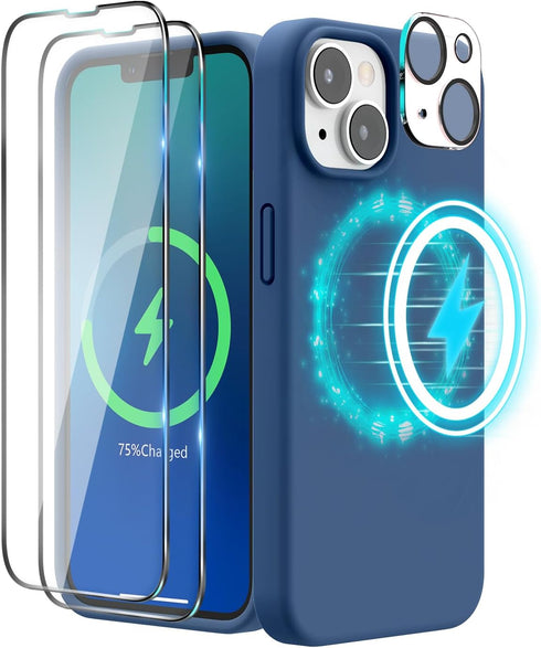 SURPHY (4 in 1 Designed for iPhone 14 Case Compatible with MagSafe (6.1 inch, 2022), with 2 Pack Screen Protector + Camera Cover, Liquid Silicone ...