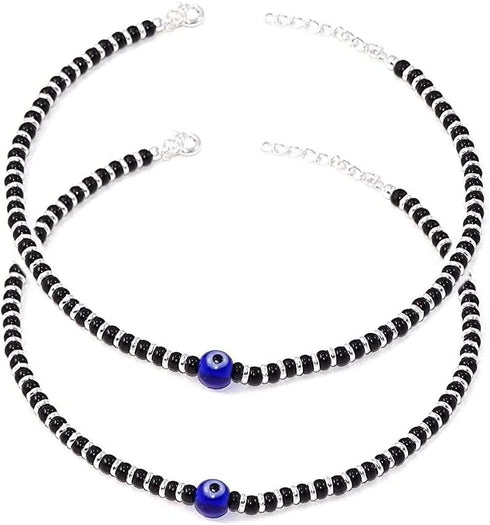 JewarHaat CZ Ad Gold Plated Indian Anklets for Women (Nazar Anklet-Silver and Black)...