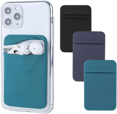 3Pack Cell Phone Card Holder for Back of Phone,Stretchy Stick on Wallet Pocket Credit Card ID Case Pouch Sleeve Self Adhesive Sticker for iPhone S...
