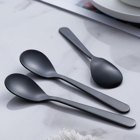 Matte Black Demitasse Espresso Coffee Spoons, Stainless Steel Satin Finish, Mini Teaspoons, Sugar Spoons, 4.7-inch, Set of 6...