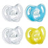 Tommee Tippee Ultra-Light Silicone Pacifier, 6-18 Months, Symmetrical One-Piece Design, BPA-Free Silicone Binkies, Clear/Blue/Yellow, Pack of 4...