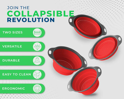 Ultimate Kitchen Strainers Set of 2 - Collapsible Silicone Colanders For Easy Storage by Comfify - Use with Pasta & Veggies or as a Fruit or Berry...